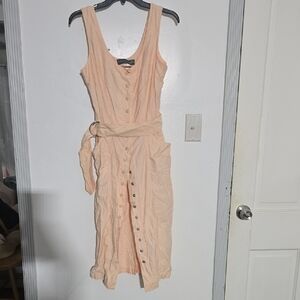 Karen Alexander Dress Sleeveless Peach Button-Front Dress with Waist Tie